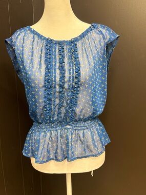 Mossimo Blue Floral Peplum Blouse
